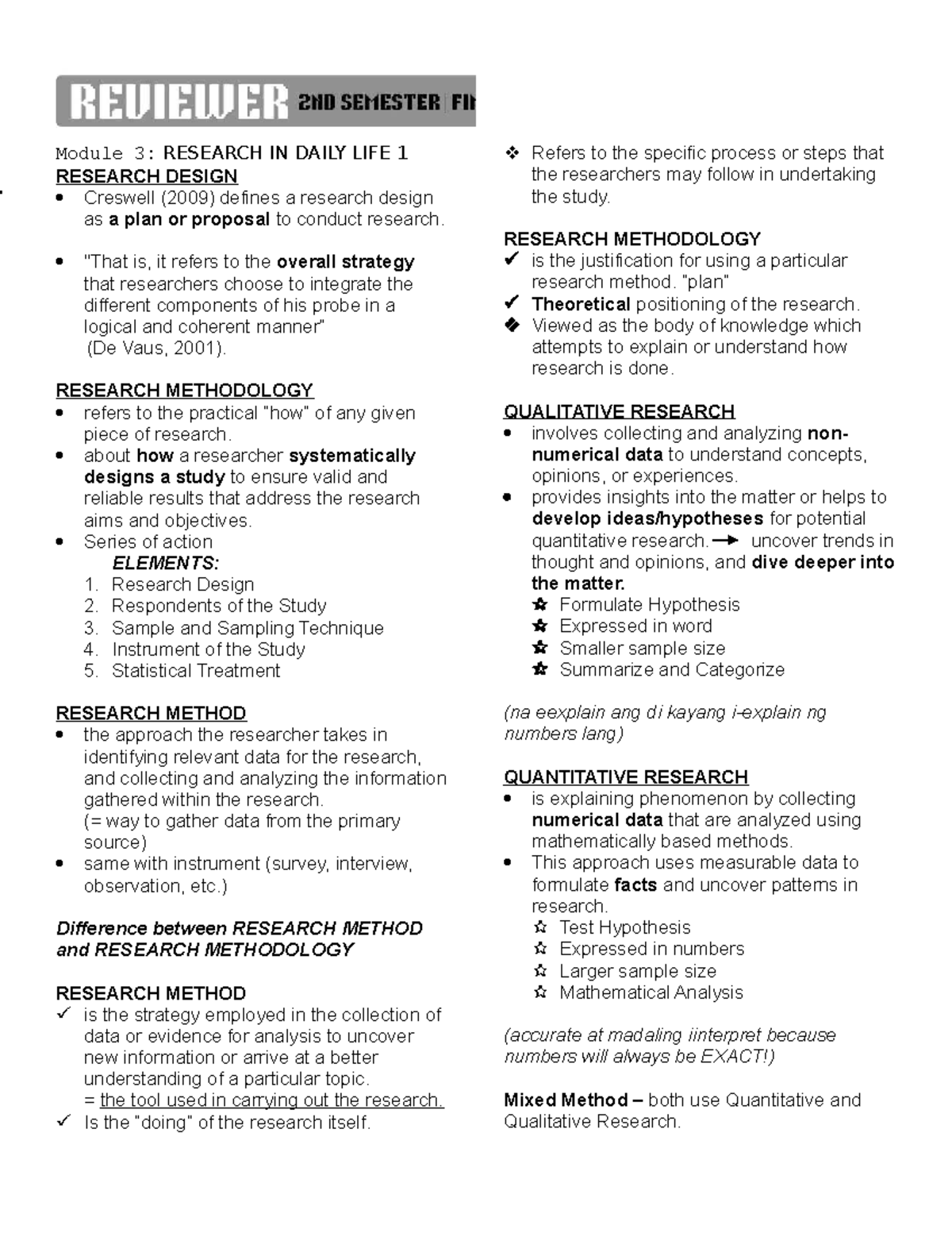 Research 1: Module 3 - Research Design & Methodology (2nd Sem-Finals ...