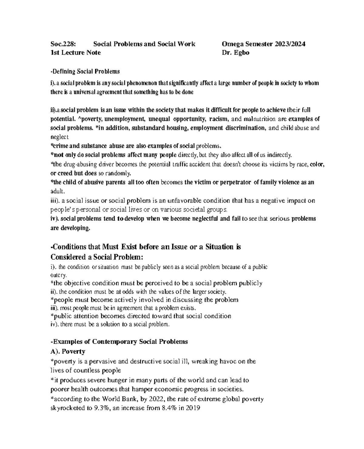 Comprehensive Lecture Notes for Soc 228: Social Problems Overview - Studocu
