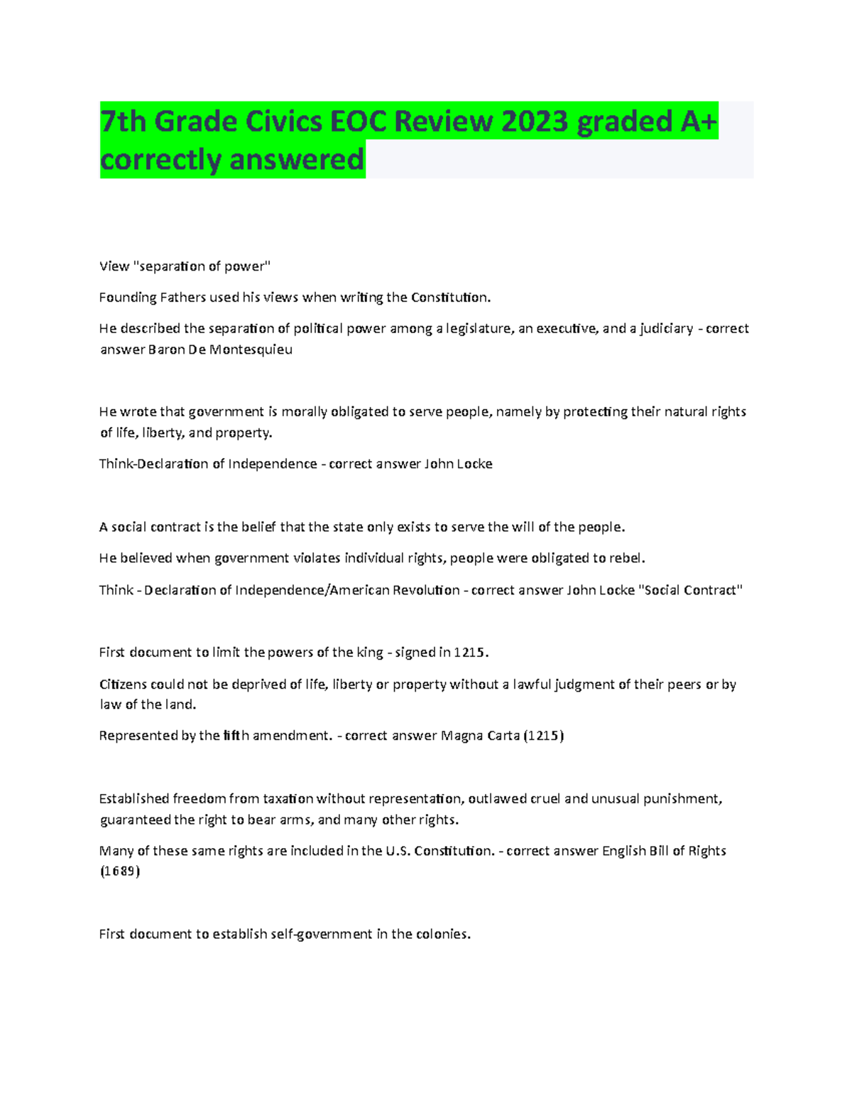 7th Grade Civics EOC Review 2023 Study Guide for A+ Success - Studocu