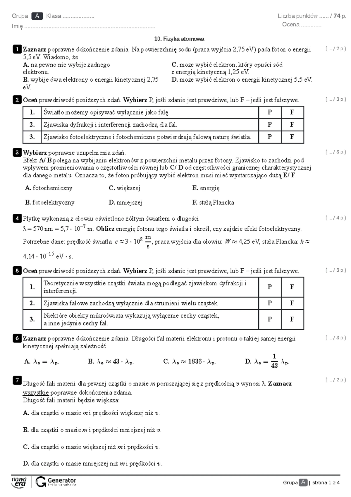 Sprawdzian Z Fizyki Budowa Materii www.studocu.com