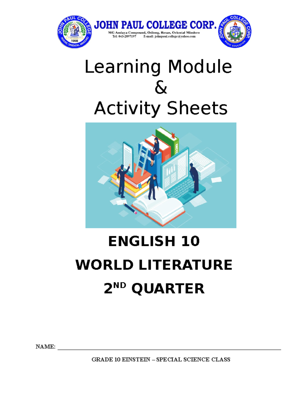 English 10 World Literature 2nd Quarter Learning Module & Activities ...