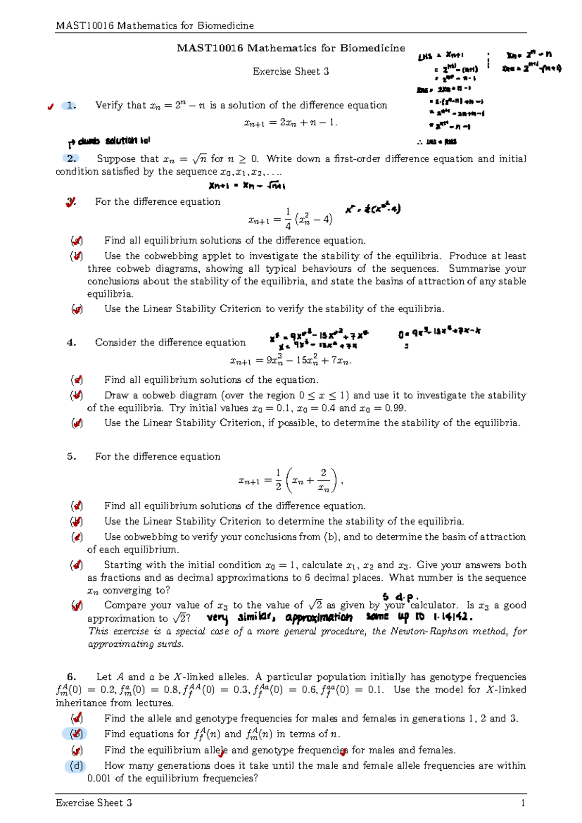 Exercise sheet 3 - MAST10016 Mathematics for Biomedicine MAST10016 ...