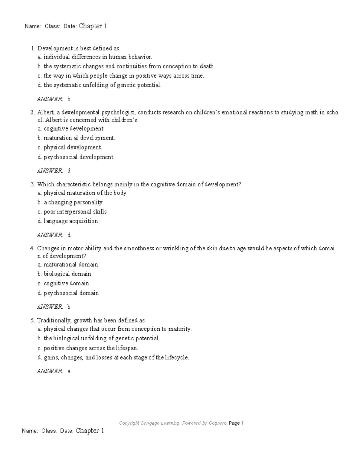 PSY YES - Key Terms for Chapter 1 in Developmental Psychology - Studocu
