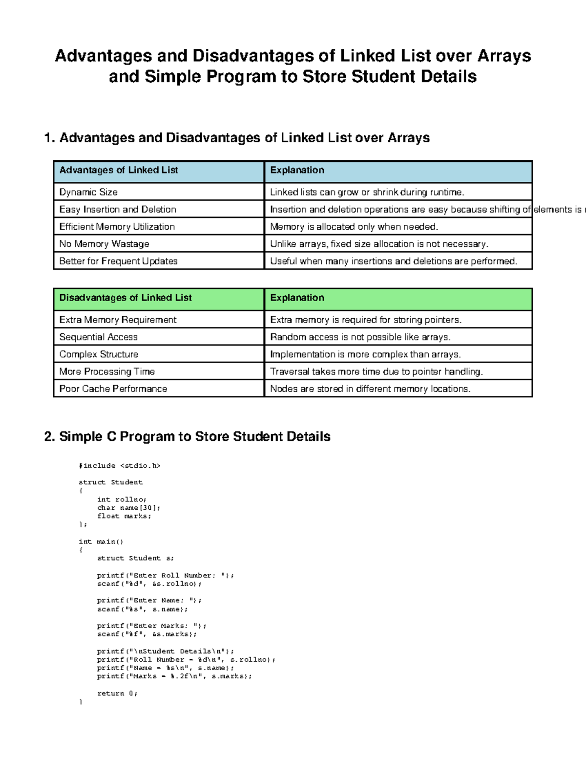 Linked List vs Arrays: Advantages, Disadvantages & Student Program ...