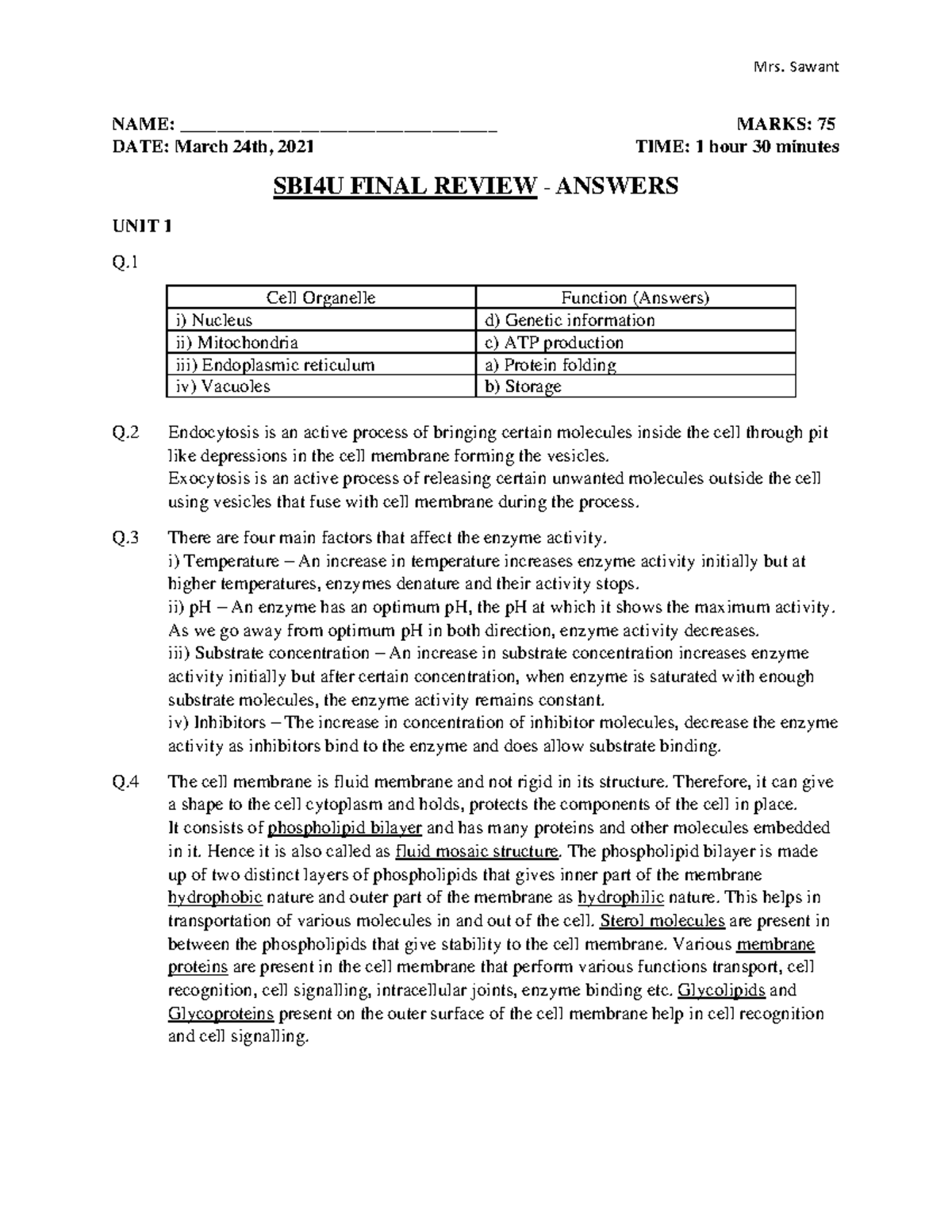 SBI4U Final Exam Review Practice Exam Answers - 17976 - BCU - Studocu