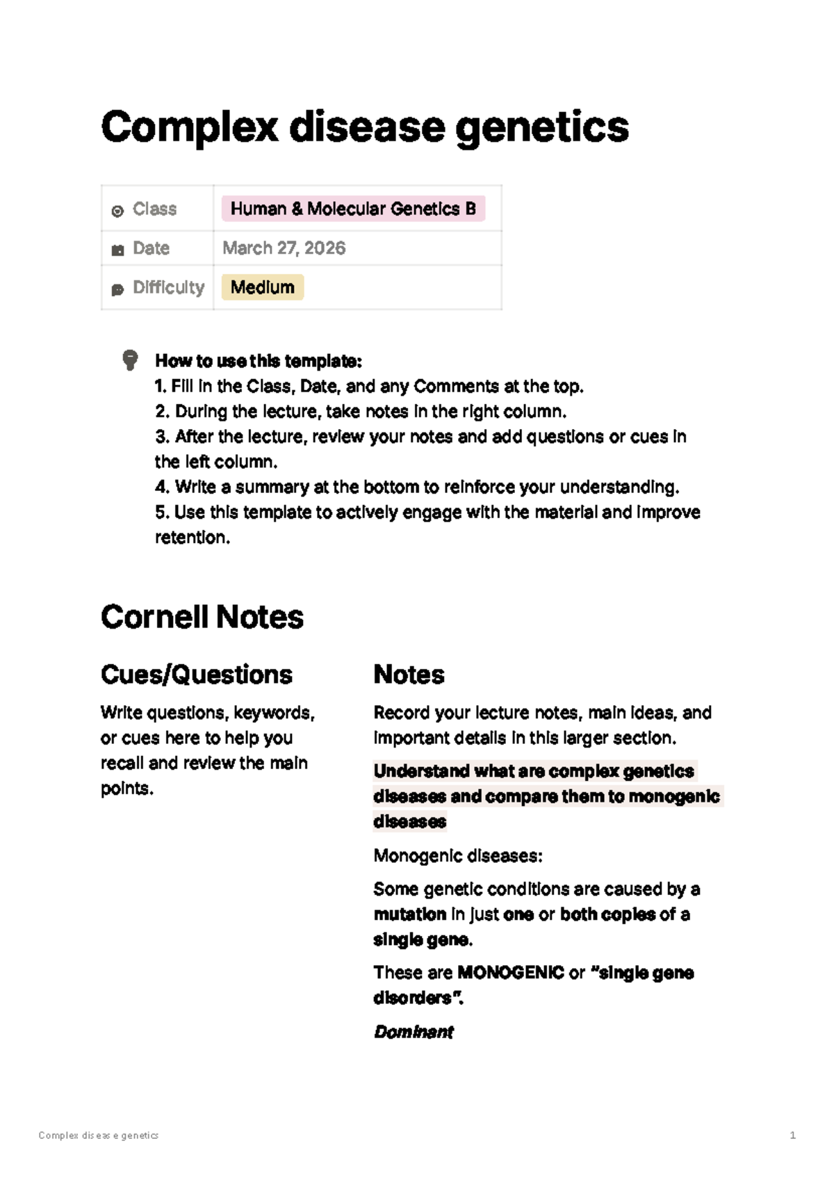 Lecture Notes on Complex Disease Genetics - Human & Molecular Genetics ...