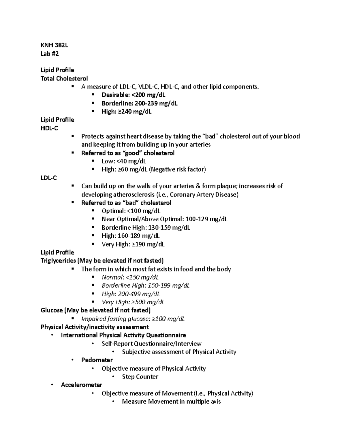 Week 2 Notes Presentation - KNH 382L Lab # Lipid Profile Total ...
