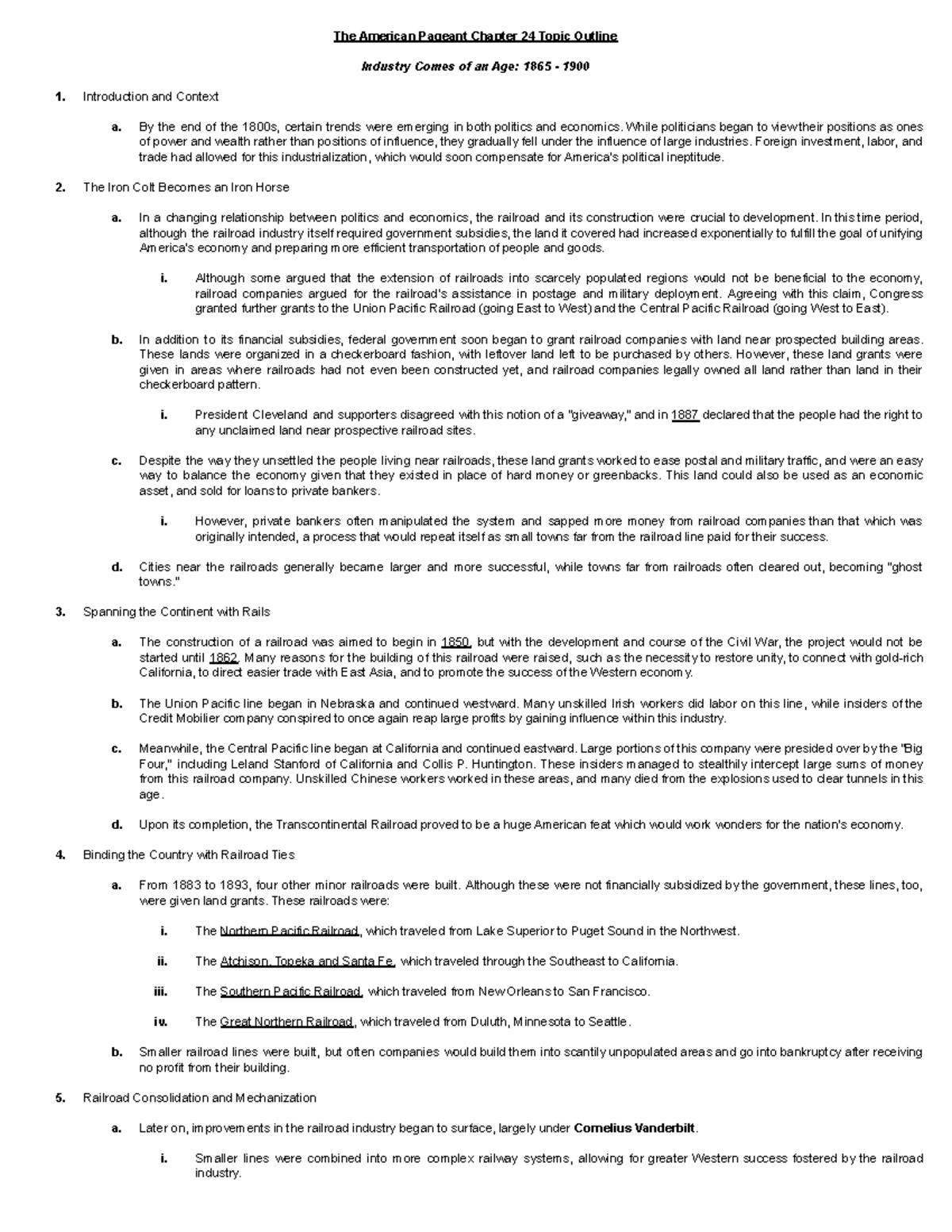 Apush Chapter 24 Topic Outline - The American Pageant Chapter 24 Topic ...