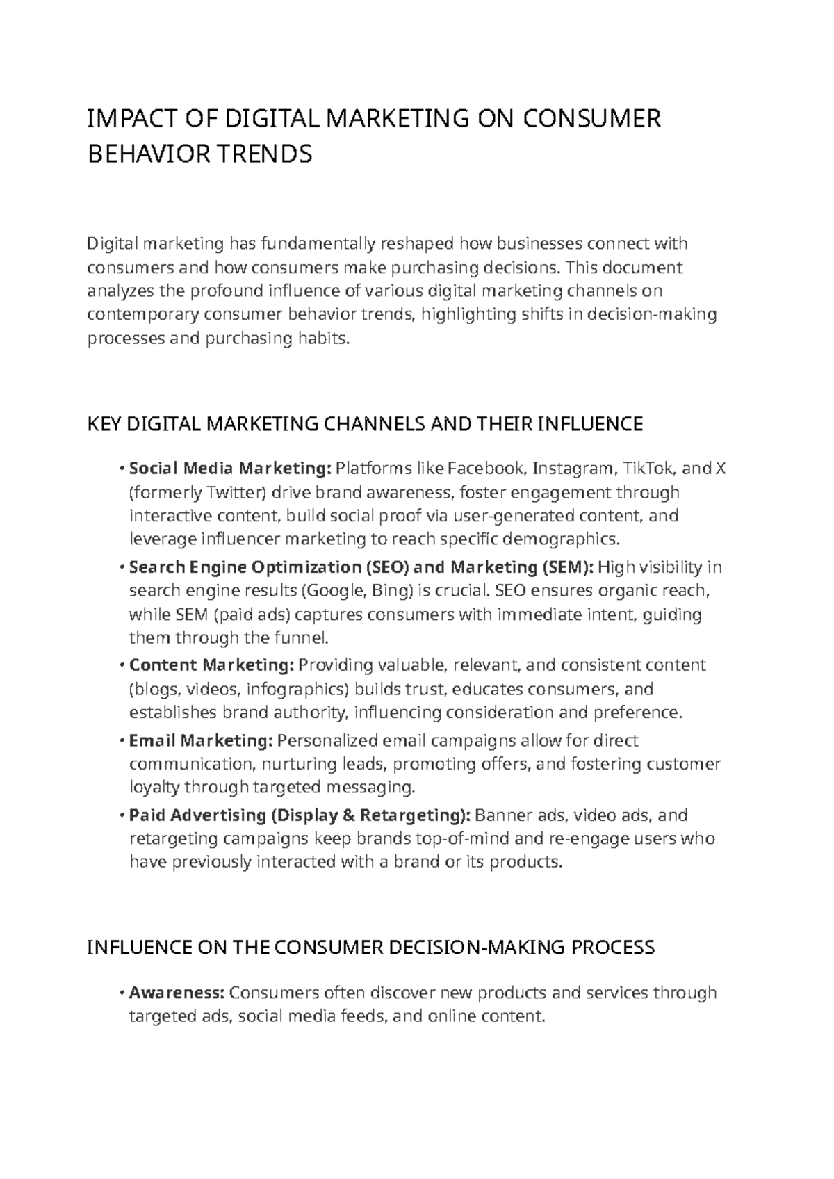 DIGITAL MARKETING IMPACT ON CONSUMER BEHAVIOR TRENDS - Studocu