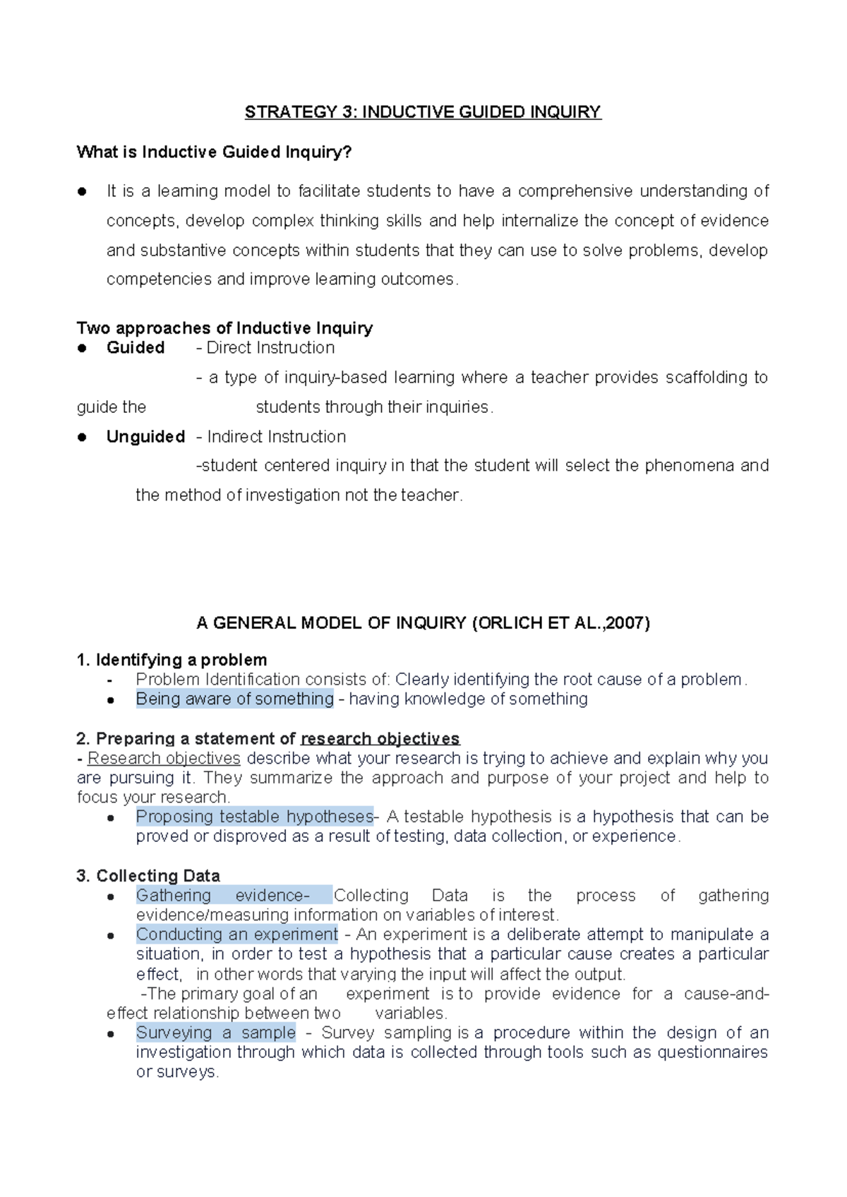 Inductive Guided Inquiry & General Model of Inquiry Strategies - Studocu