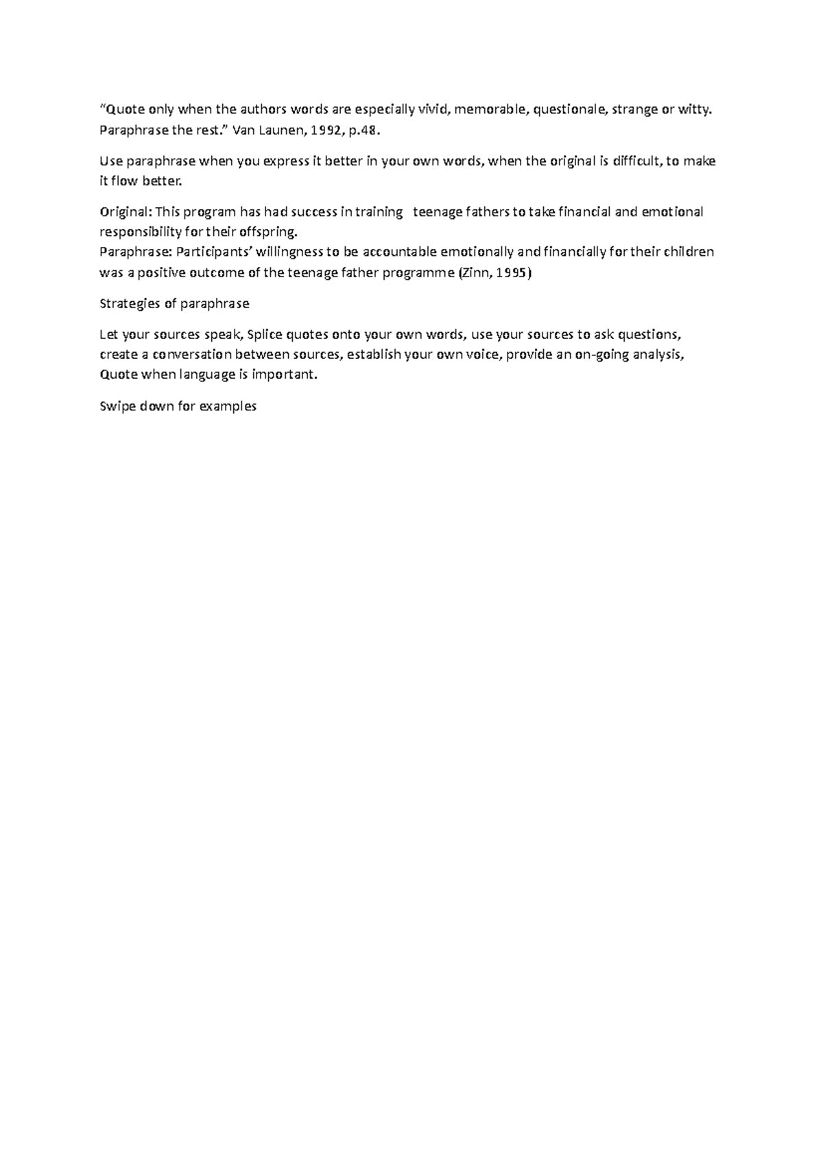 101 8 - Paraphrasing Techniques and Quote Strategies - Studocu