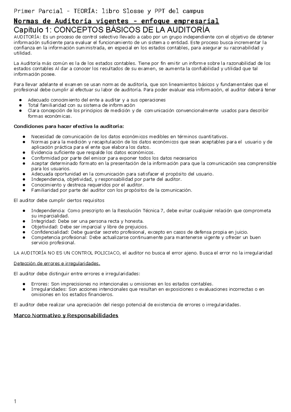 Resumen de Auditoría - 2C 2024: Primer Parcial y Normas Vigentes - Studocu