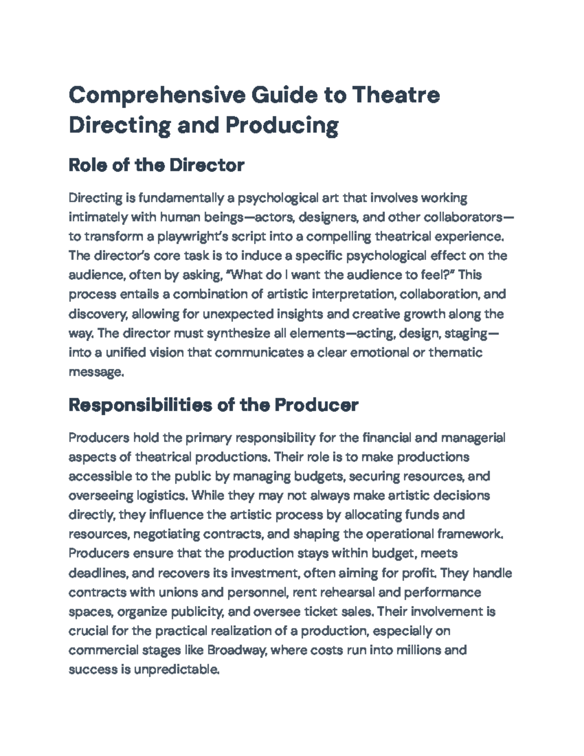 Comprehensive Guide To Theatre Directing And Producing Course Code 