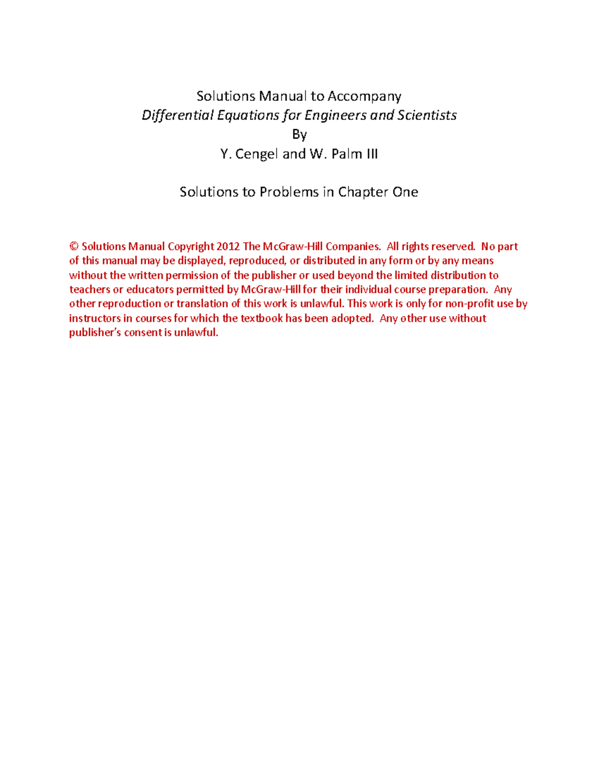 Solutions Manual for Differential Equations: Chapter 1 Problems - Studocu