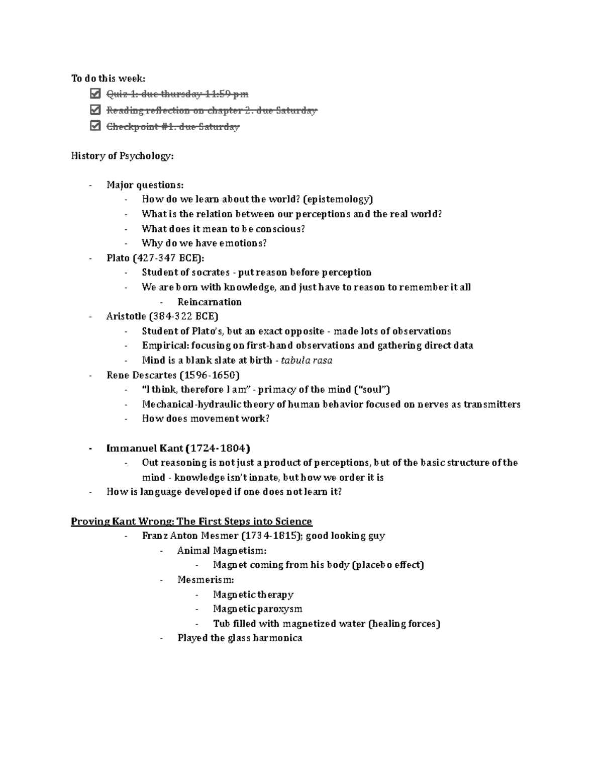 Final Exam Study Notes for PSYCH 1: History of Psychology Insights - To ...