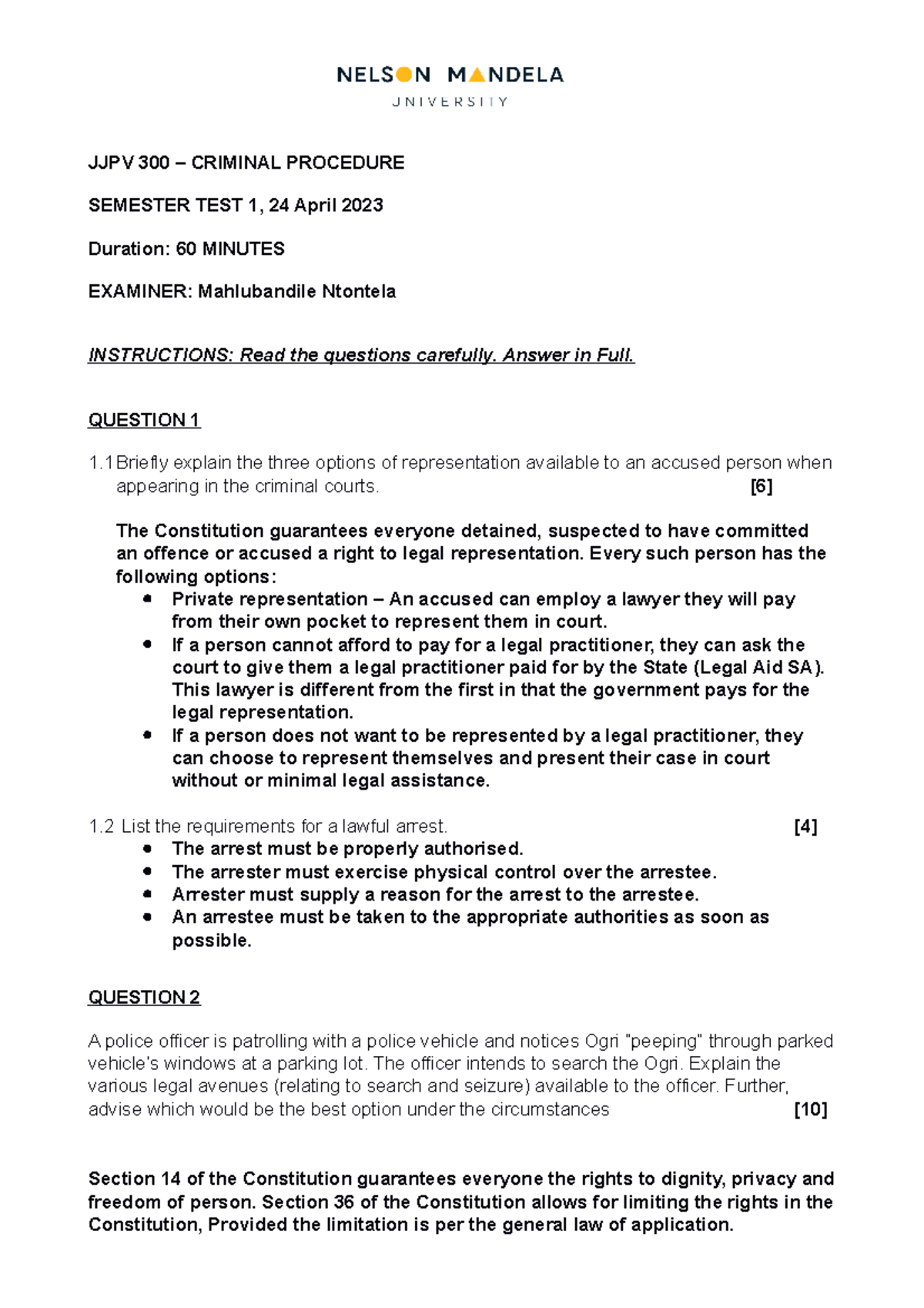 JJPV 300 - Test 1 Memo: Criminal Procedure Analysis and Guidelines ...