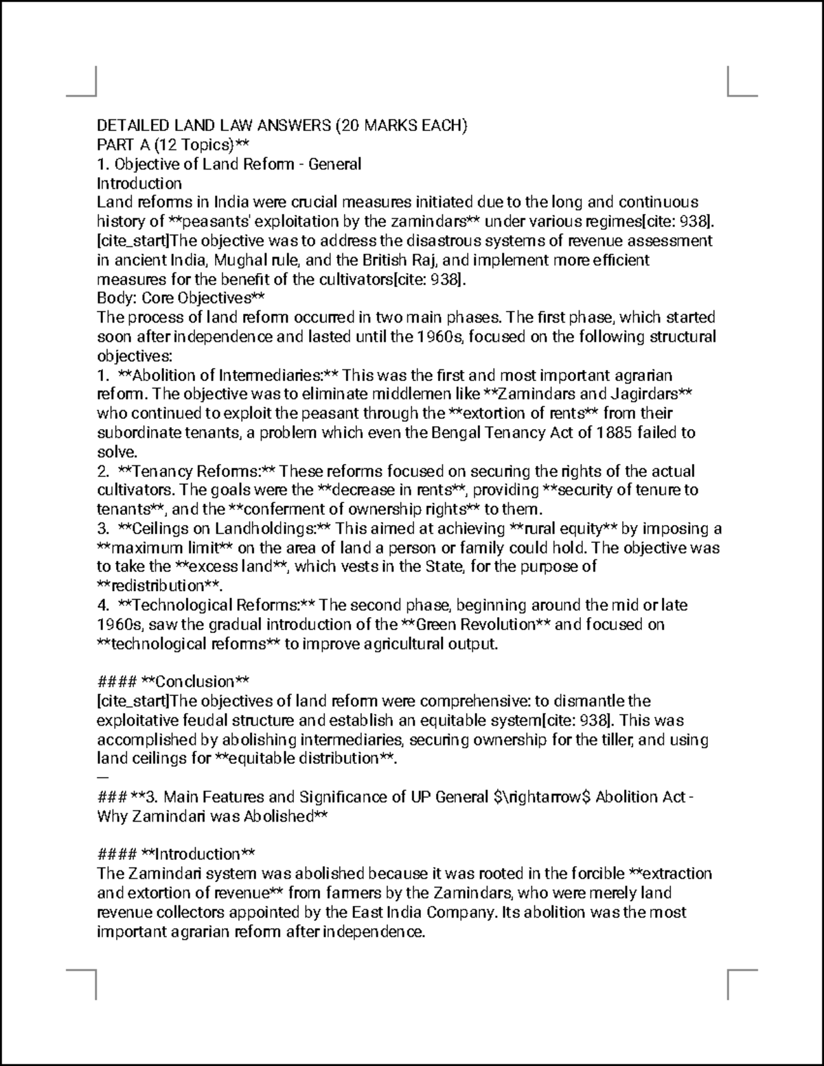 LAND LAW EXAM - Detailed Study Notes on Reforms and Legislation - Studocu