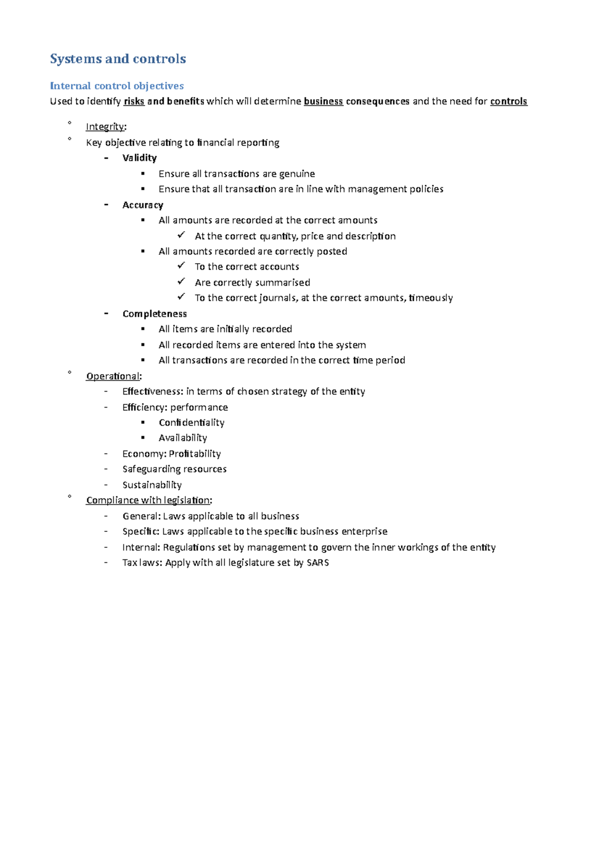 Systems and Controls Summary for Risk Management and Compliance - Studocu