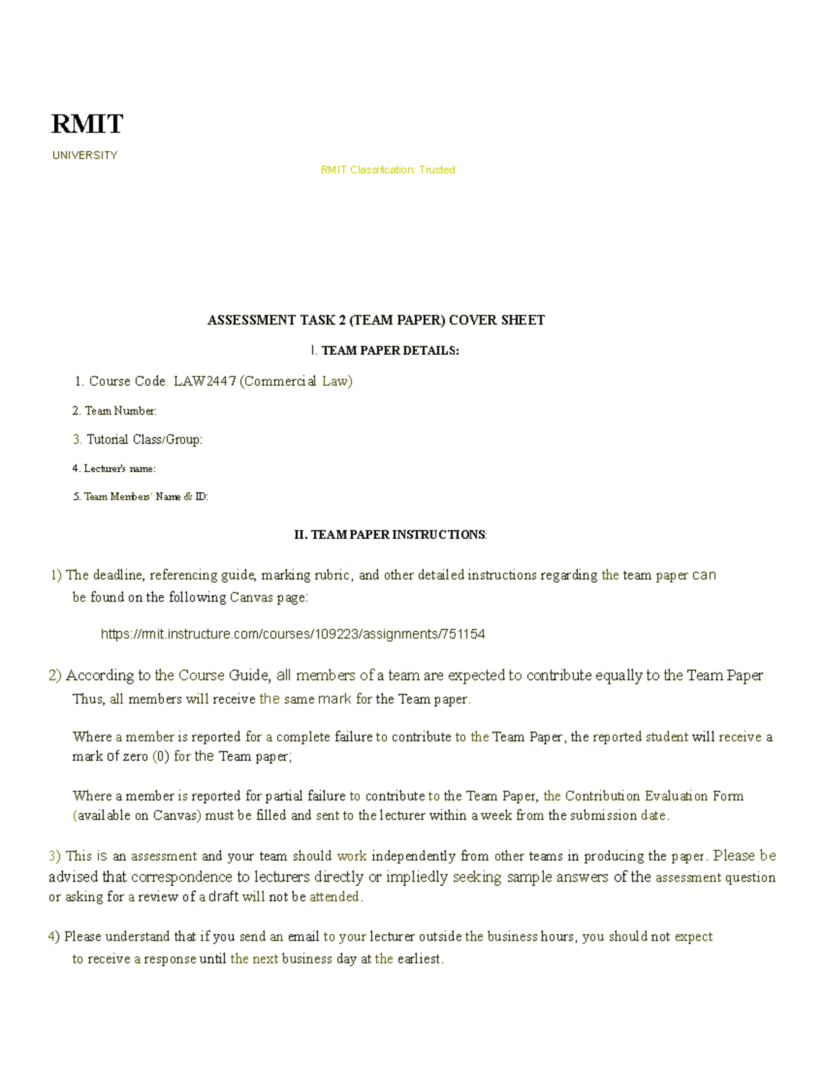 BLAw-1233 - sem 2 - RMIT UNIVERSITY RMIT Classification: Trusted ...