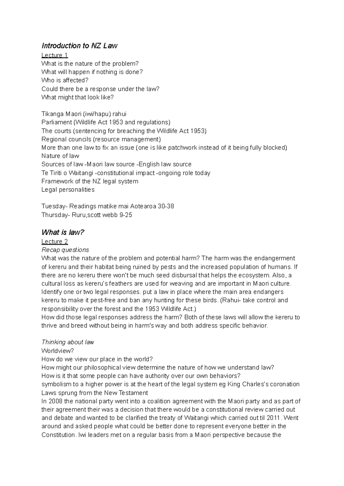 Introduction to NZ Law Lecture Notes: Key Concepts & Legal Frameworks ...