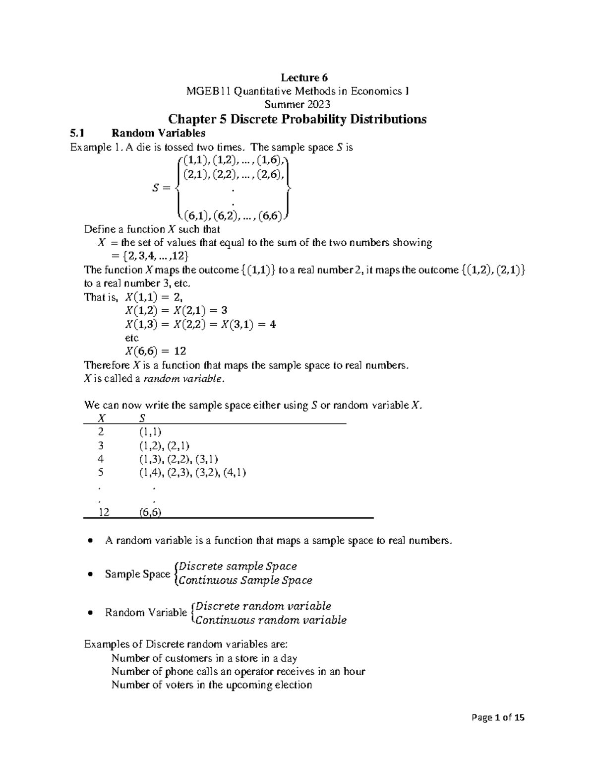 2024-06-14 Lecture 6 -Notes MGEB11 - Lecture 6 MGEB11 Quantitative ...