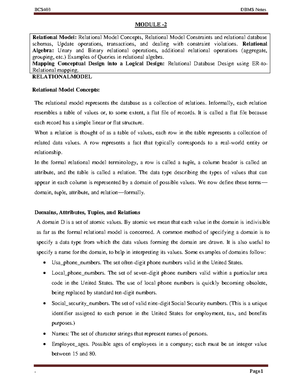 DBMS - Module 2: Understanding Relational Model Concepts and Schemas ...