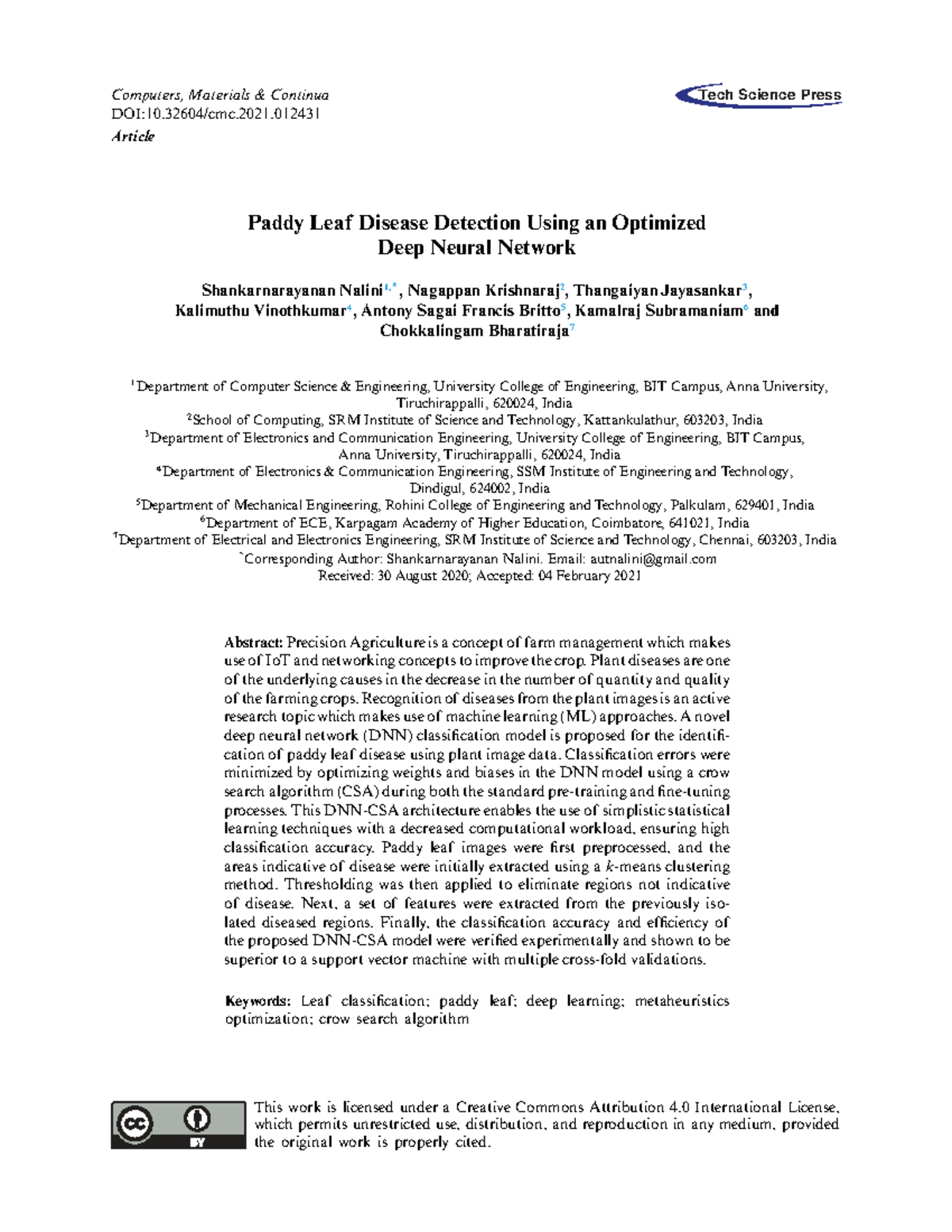 Paddy Leaf Disease Detection Using Optimized DNN Model - Studocu