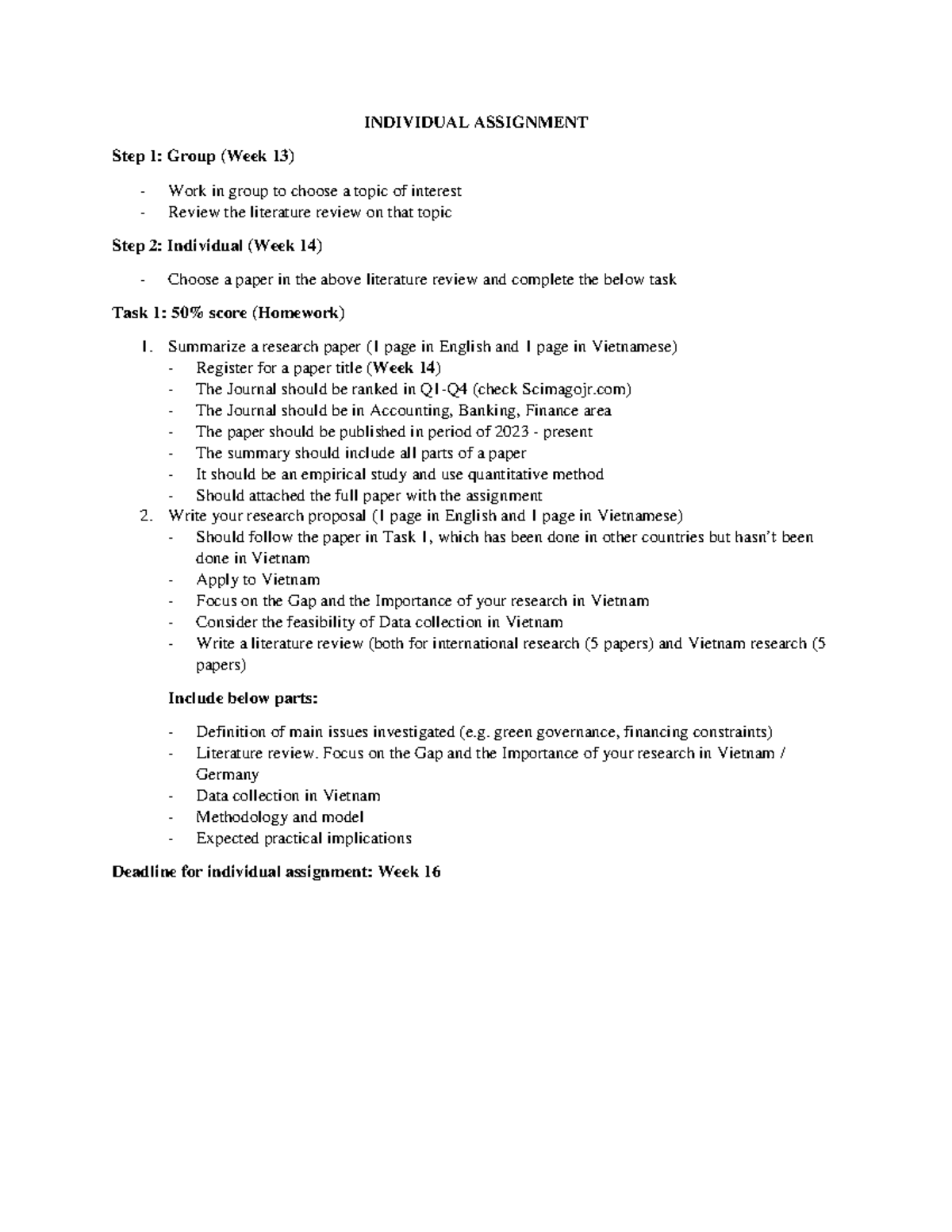 ACC 2024 Individual Assignment: Research Summary & Proposal Guide - Studocu