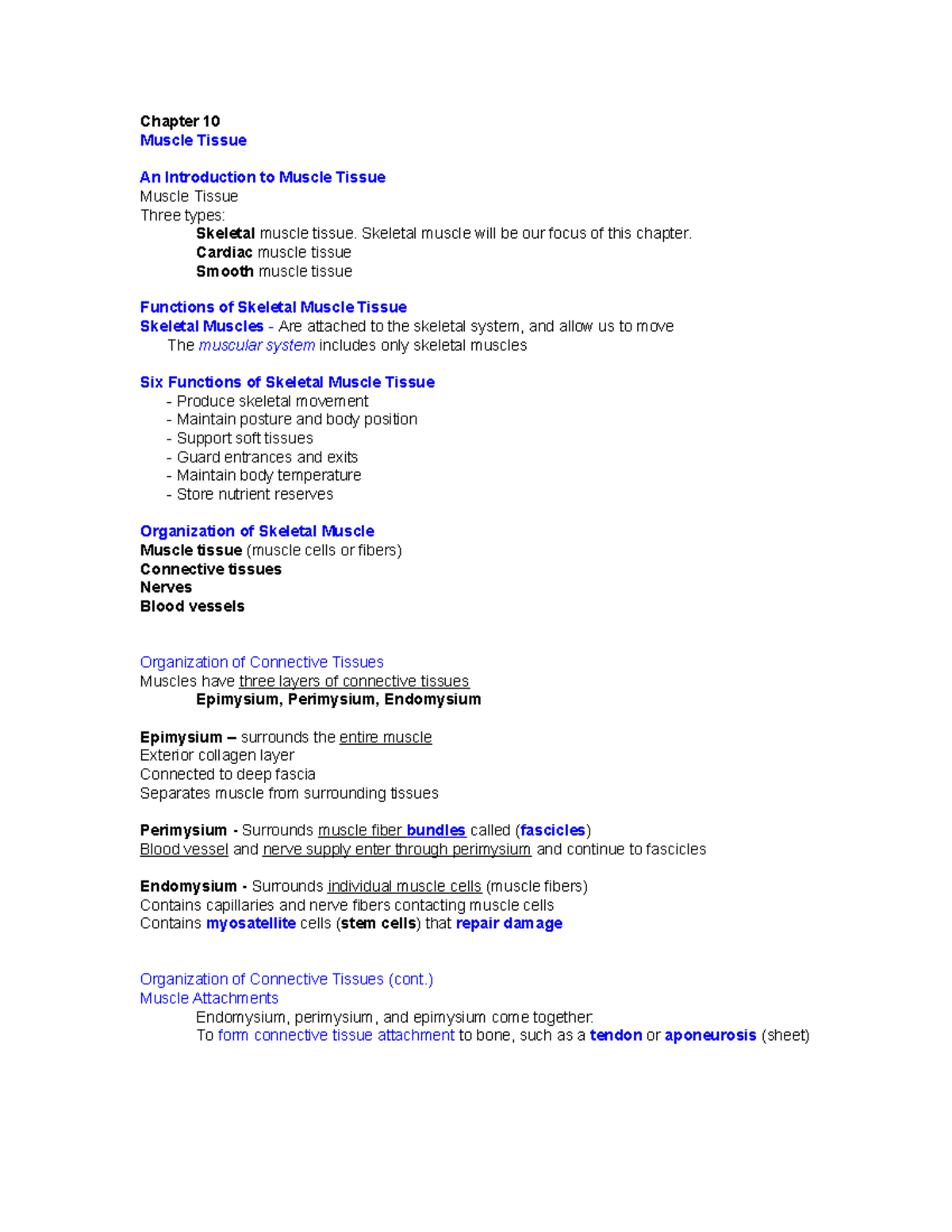 Skeletal Muscle Contraction & Excitation: Chapter 10 Study Notes - Studocu