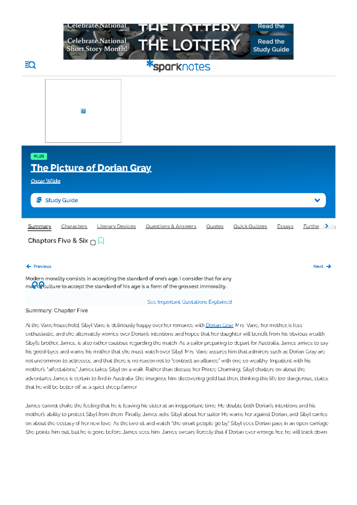 The Picture of Dorian Gray (ENG 101) Chapters 5 & 6 Summary & Analysis ...