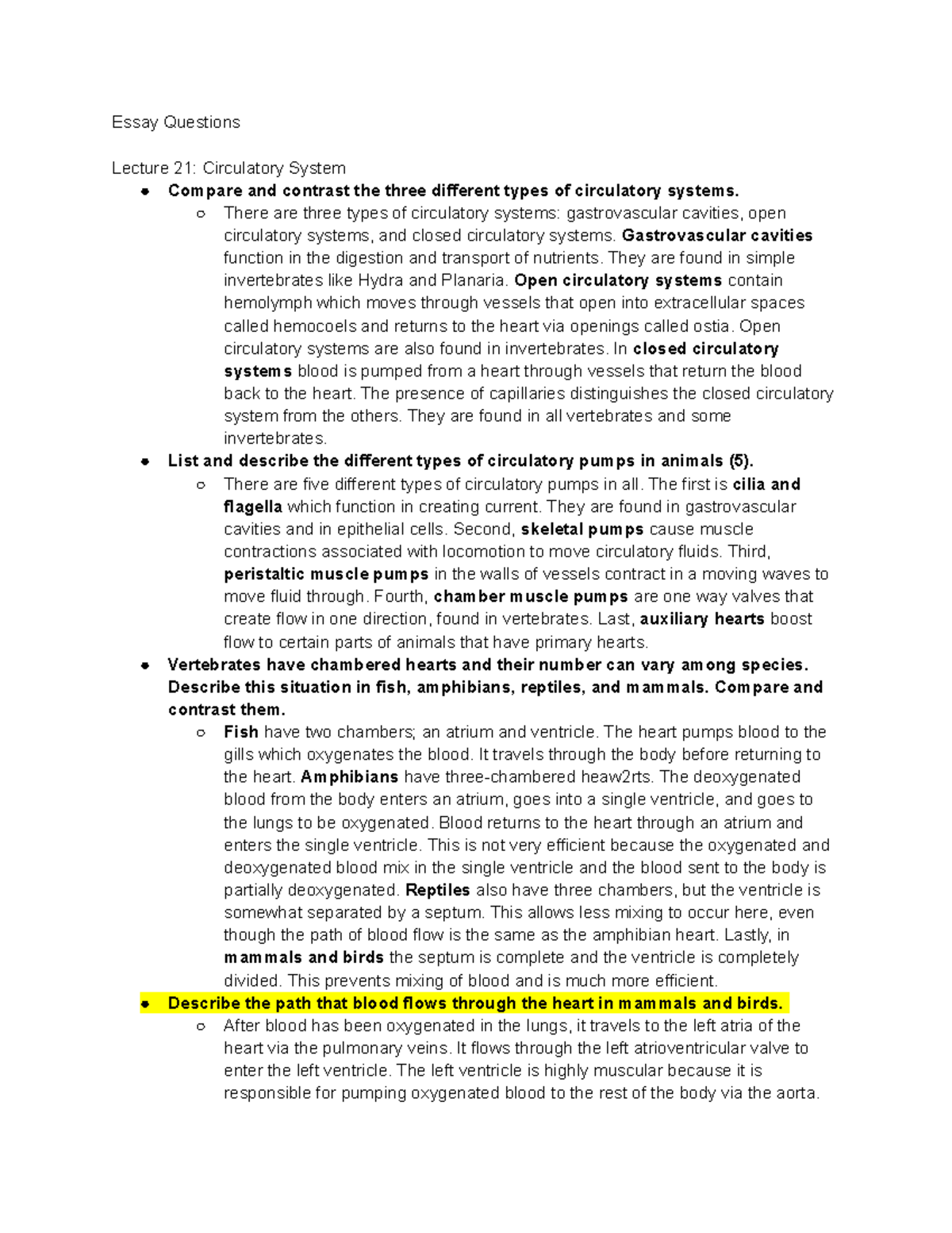 Essay Notes - Circulatory & Respiratory Systems (Lecture 21-25) - Studocu