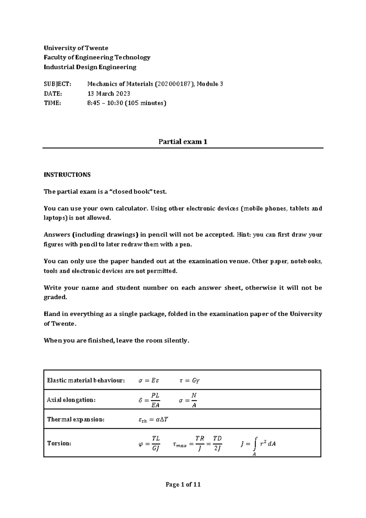Mo M 2023 - Mechanics of Materials Partial Exam 1 Solutions - Studeersnel