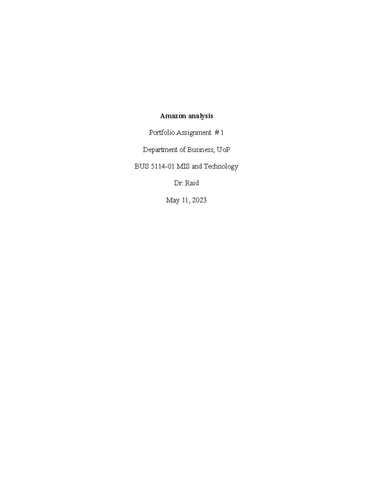 BUS 5114 P1 W5 - portfolio assignment week 5 bus 5114 - Amazon analysis ...