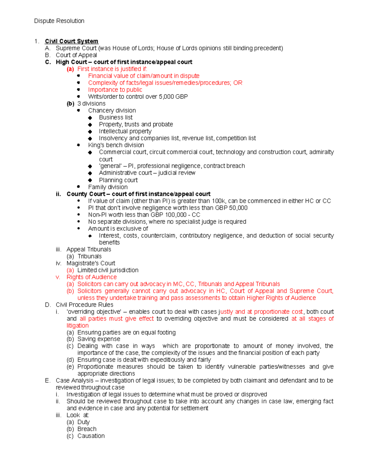 Dispute Resolution - Civil Court System Overview (DR 101) - Studocu