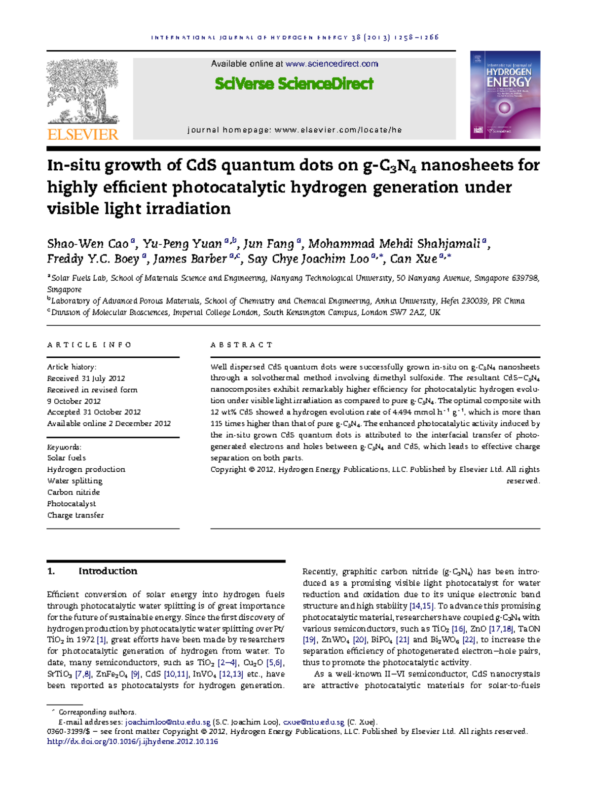 Growth of CdS Quantum Dots on Nanosheets for Efficient H2 Production ...