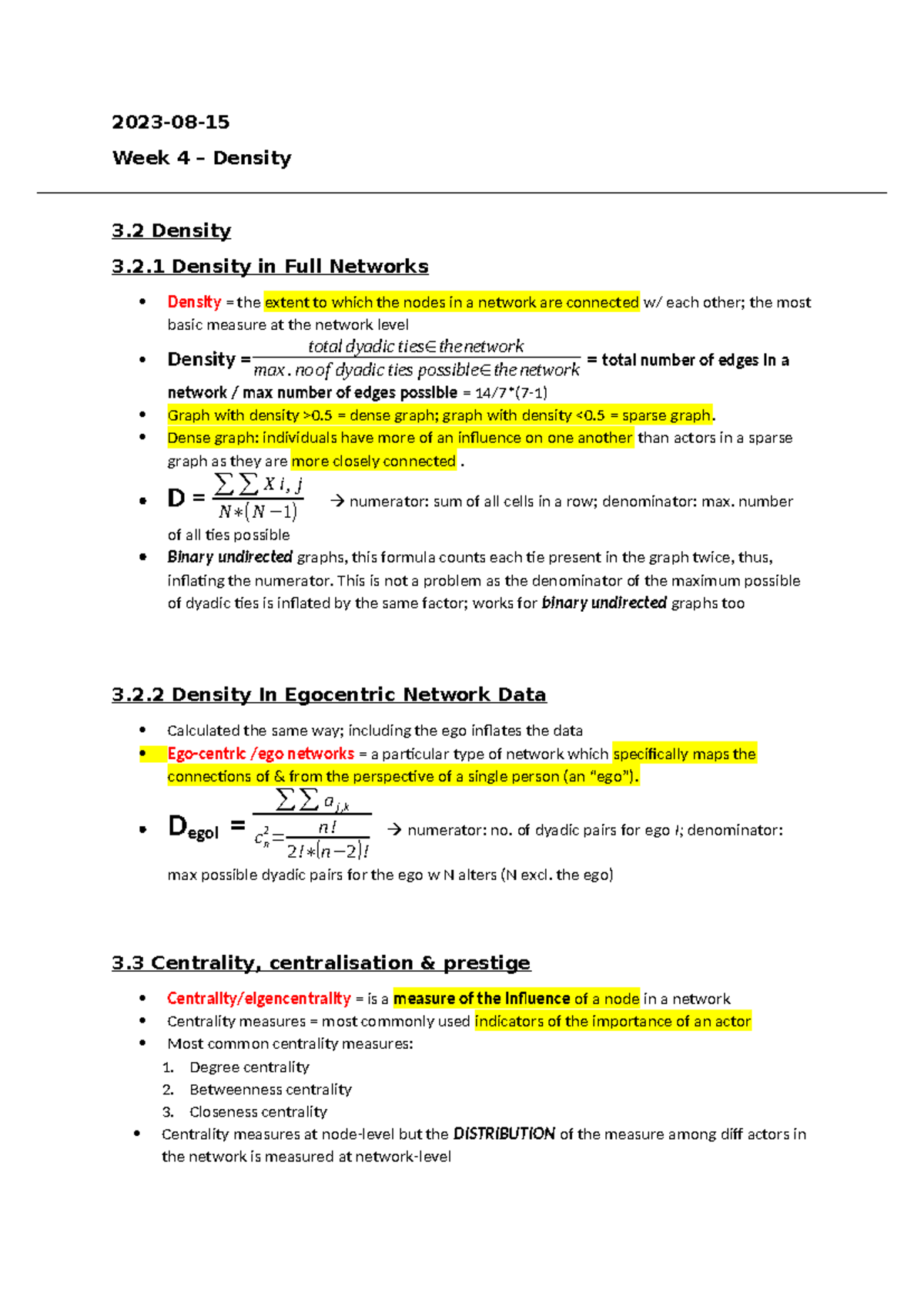 Week 4 - Density - Week 4 notes - ####### 2023-08- ####### Week 4 ...