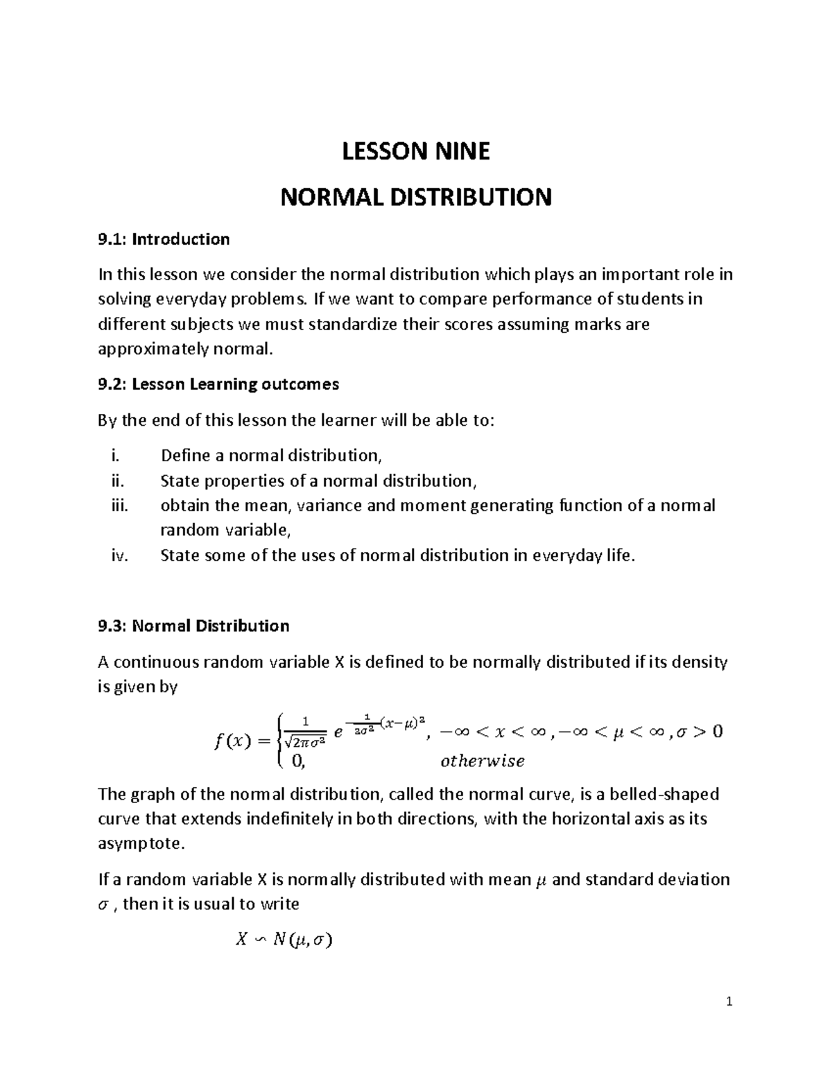 SST204 Lesson 9: Understanding Normal Distribution Concepts - Studocu