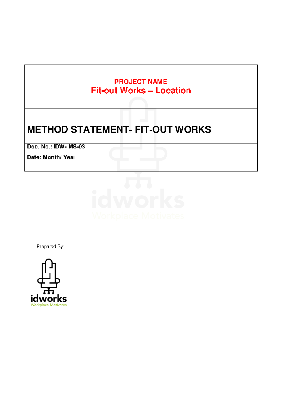 Method Statement for IDW-MS-03: Fit-Out Works Procedures - Studocu