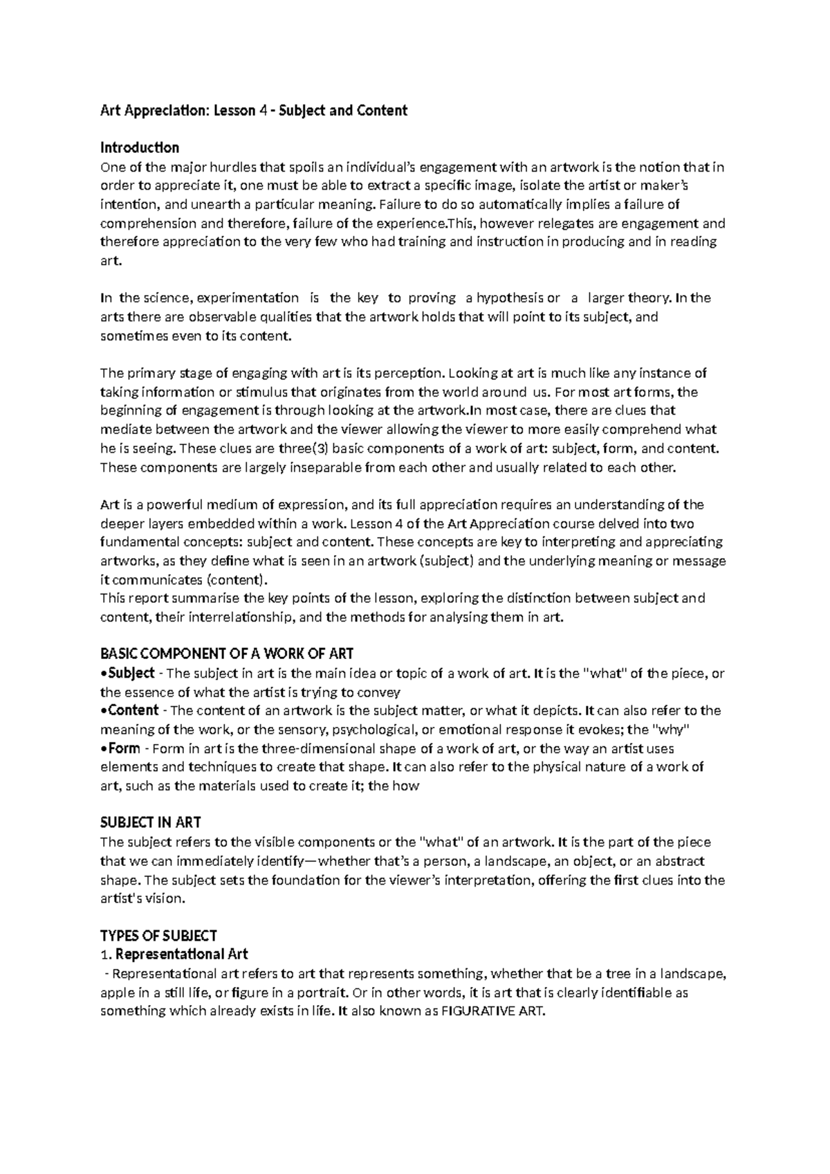 Art Appreciation: Lesson 4 - Understanding Subject and Content in Art ...
