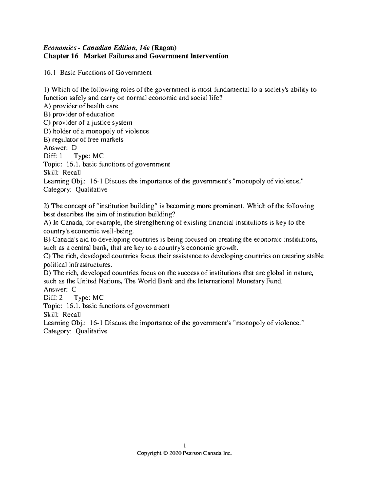 Economics 16e (Ragan) Chapter 16: Market Failures & Gov. Intervention ...