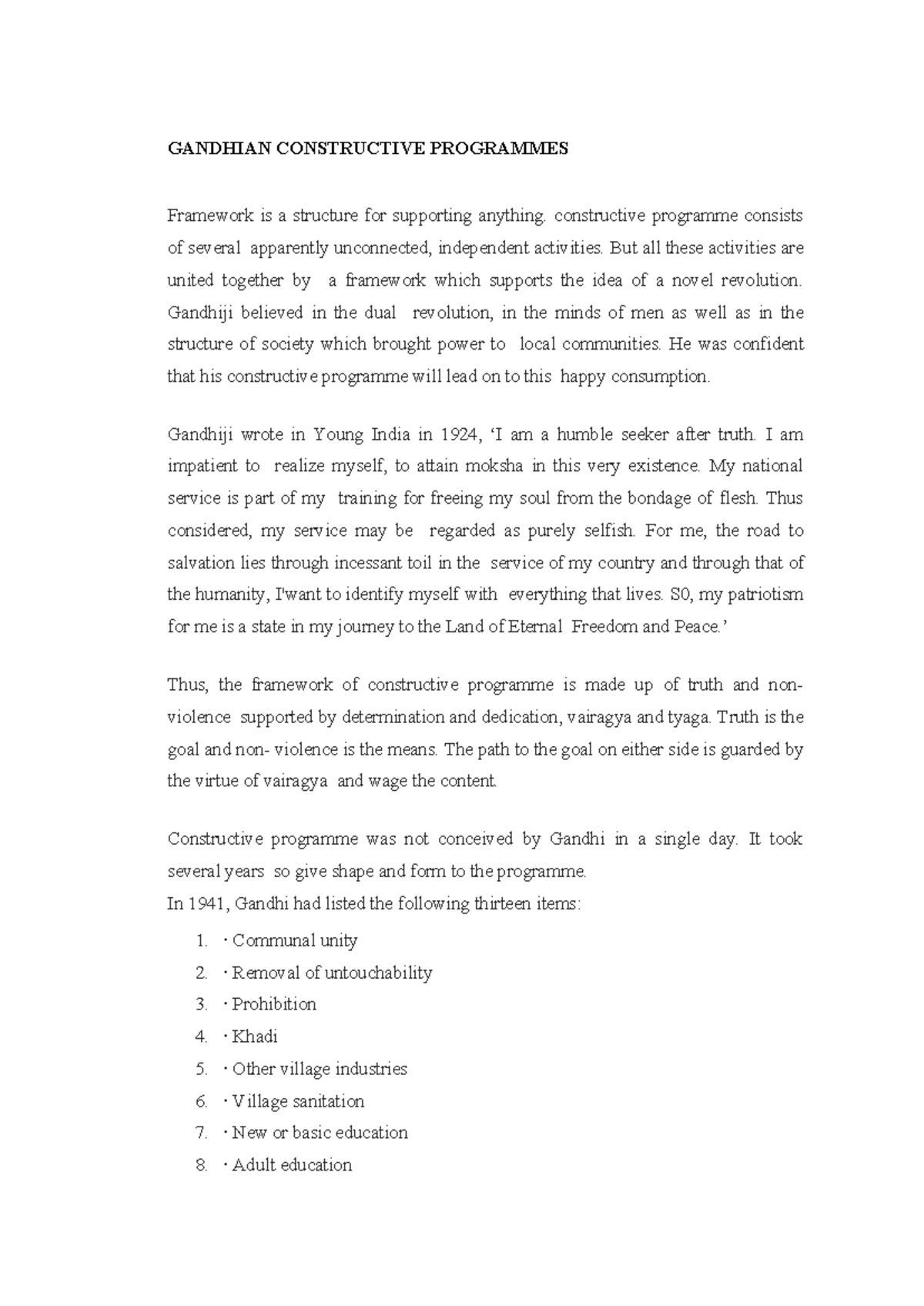 GANDHIAN CONSTRUCTIVE PROGRAMMES: A Framework for Social Change - Studocu