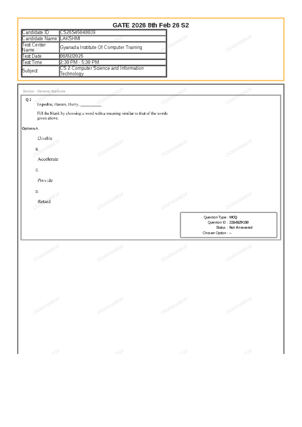 GATE 2026 CS 2 General Aptitude MCQ Answers - 8th Feb - Studocu