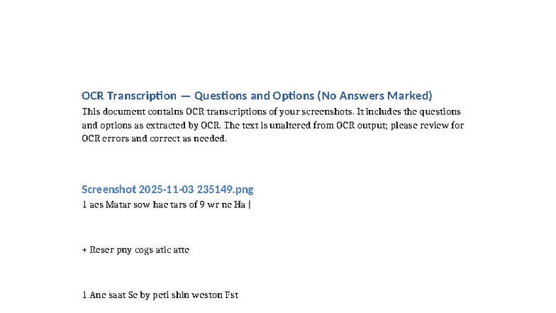 OCR Transcription Questions & Options (No Answers) - Screenshots - Studocu