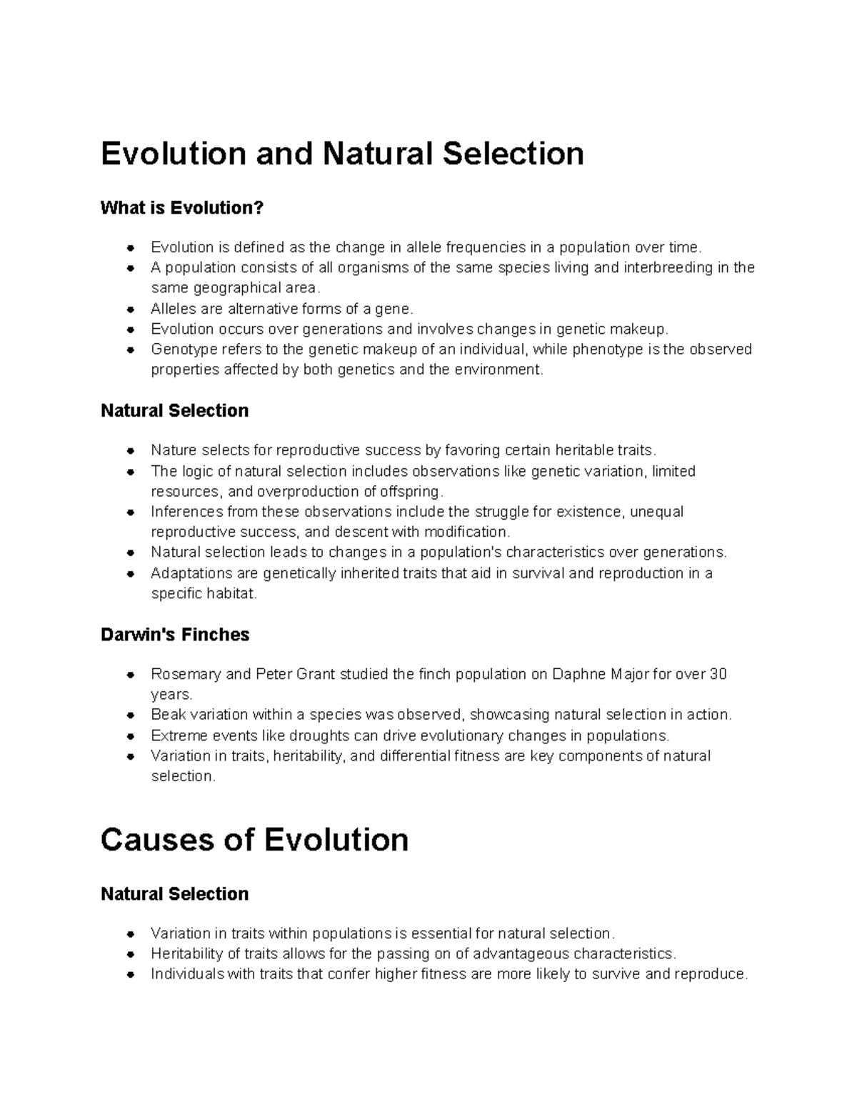 BIO 101 Week 4 Evolution & Natural Selection Summary Notes - Studocu