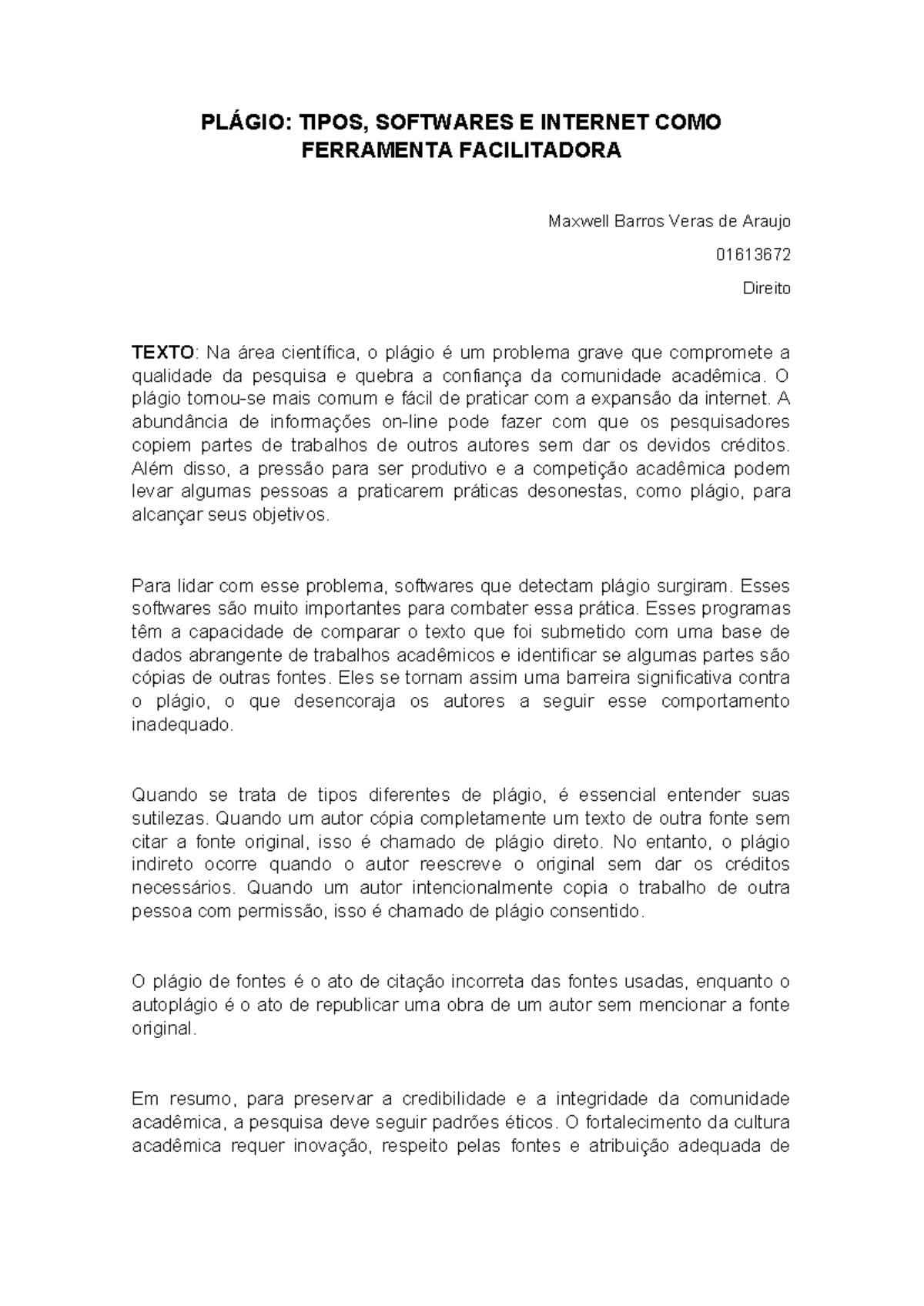 Plágio Tipos, Softwares E Internet COMO Ferramenta Facilitadora ...
