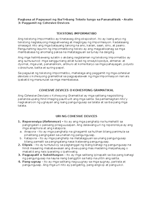 Pagbasa at Pagsusuri - Aralin 1 - Pagbasa at Pagsusuri ng Iba’t-ibang ...
