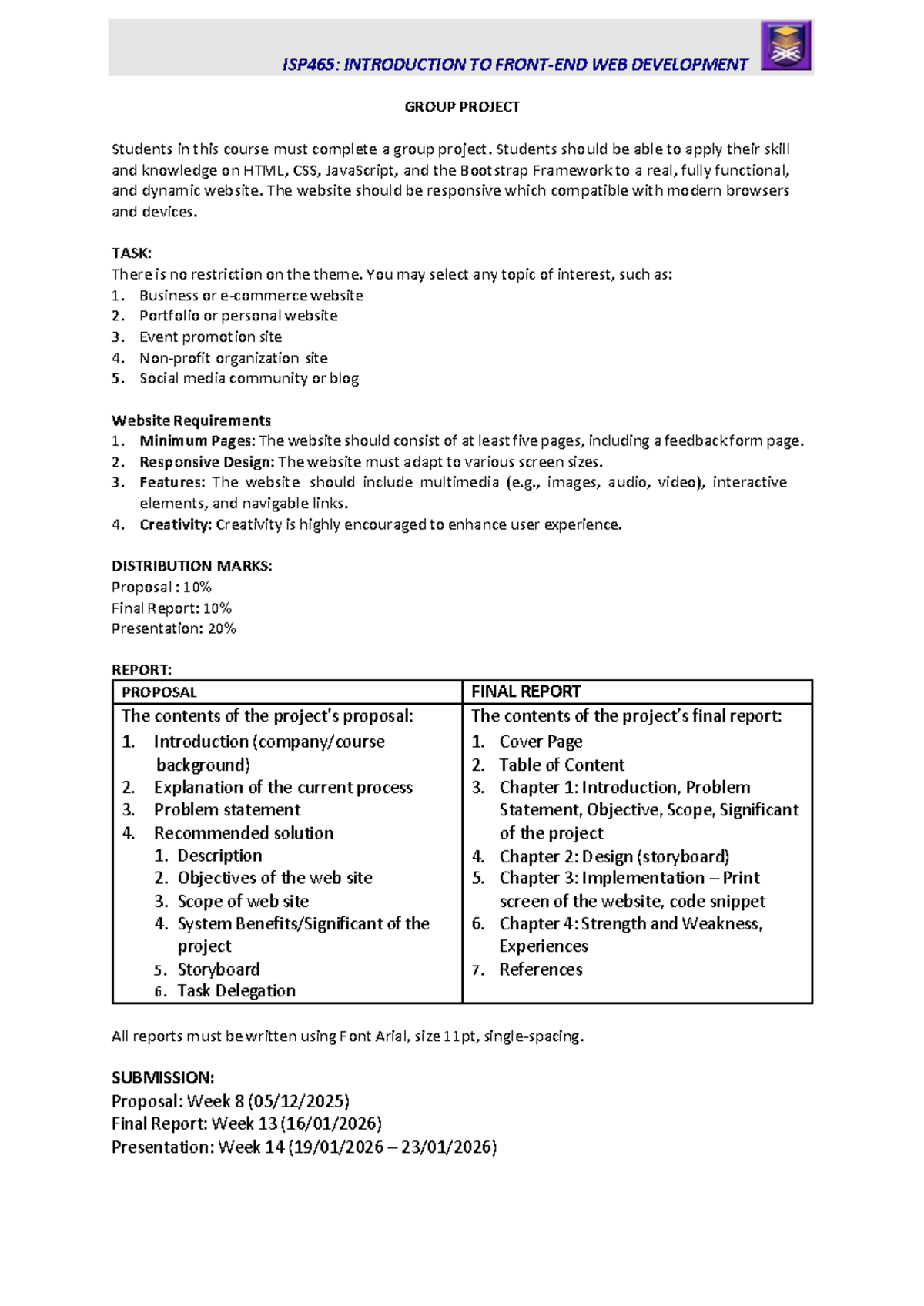 ISP465: Web Development Group Project Guidelines & Rubrics - Studocu