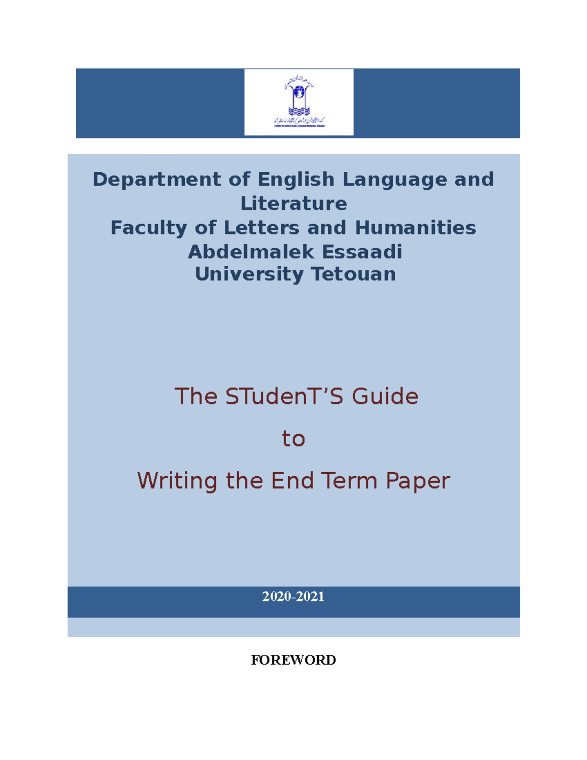 The Student’s Guide to Writing End Term Papers, Department of English ...