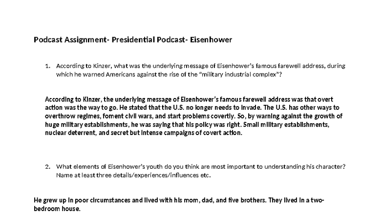 Podcast Assignment: Presidential Podcast on Eisenhower F25 - Studocu