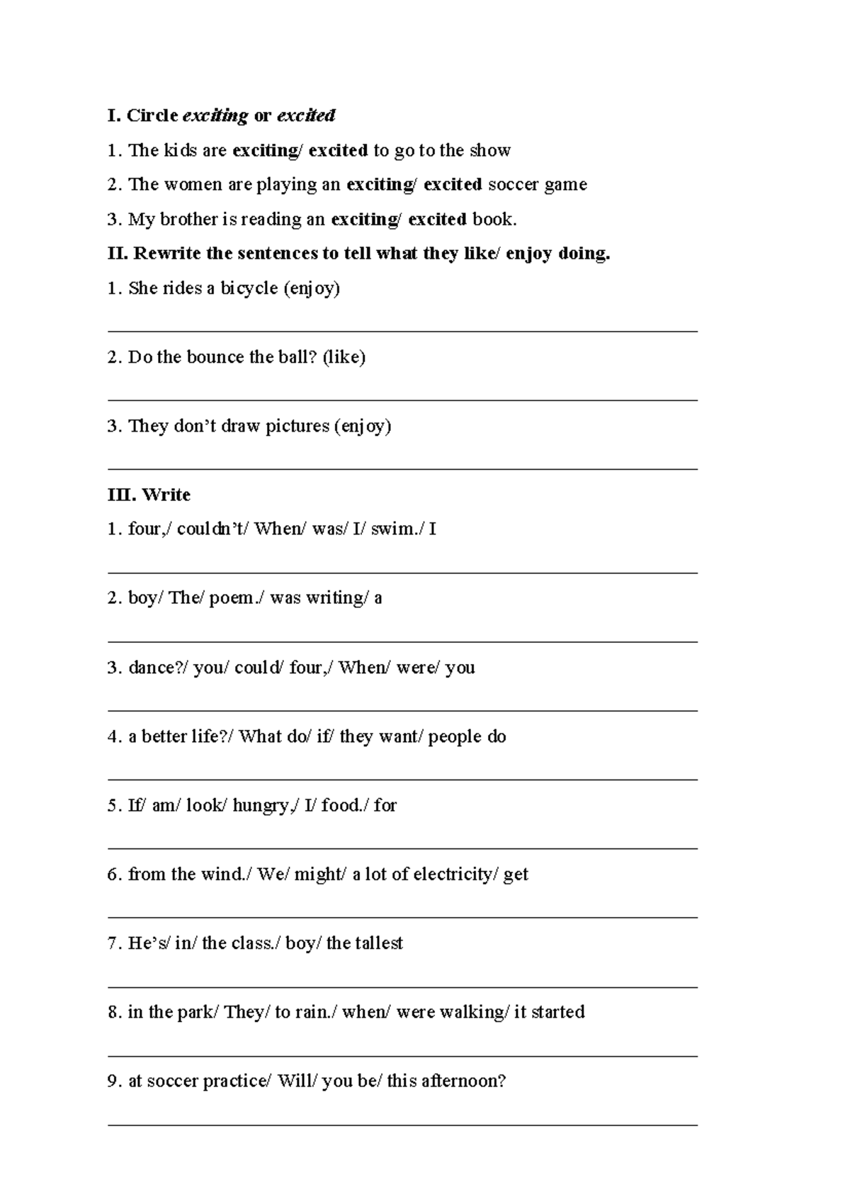 Grammar Exercise: Exciting vs. Excited and Sentence Rewriting - Studocu
